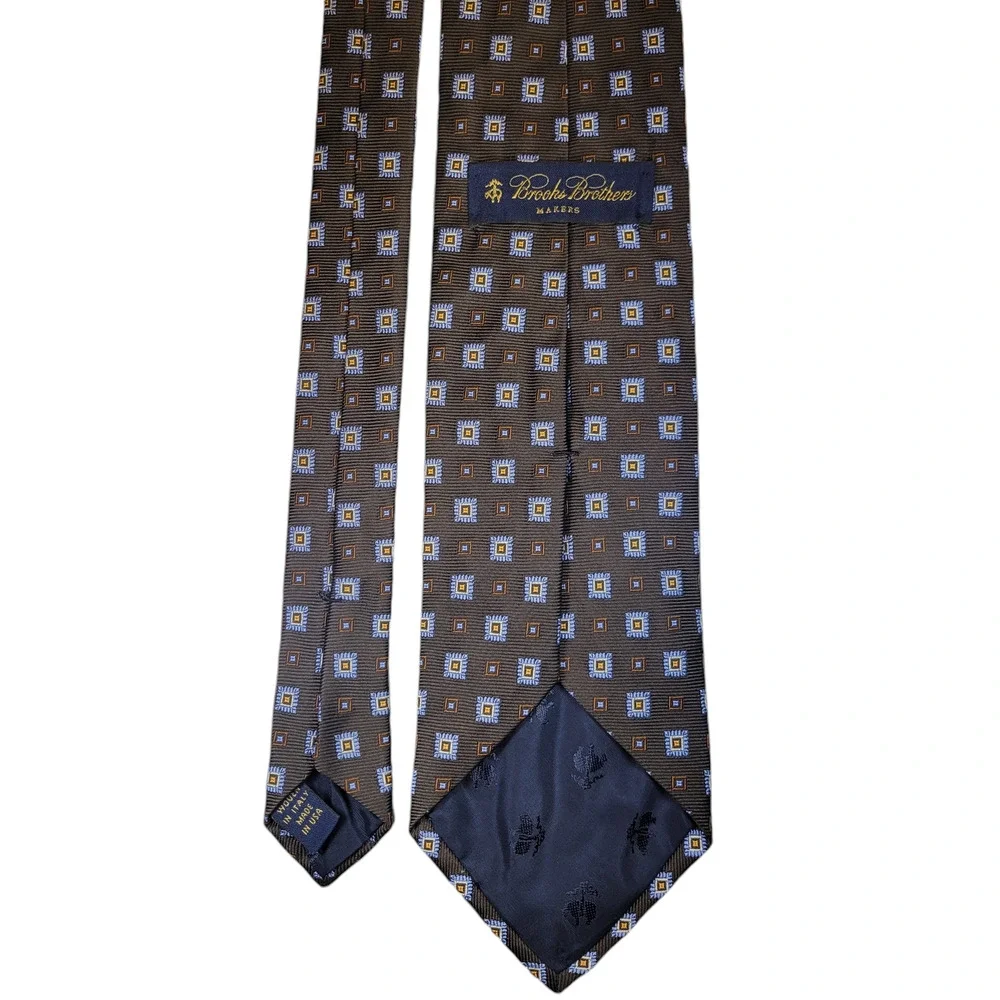 Brooks Brothers Makers Brown Geometric Silk Tie 60